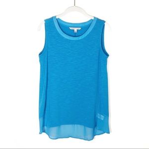 Adrienne Vittadini high low tank blue mixed media